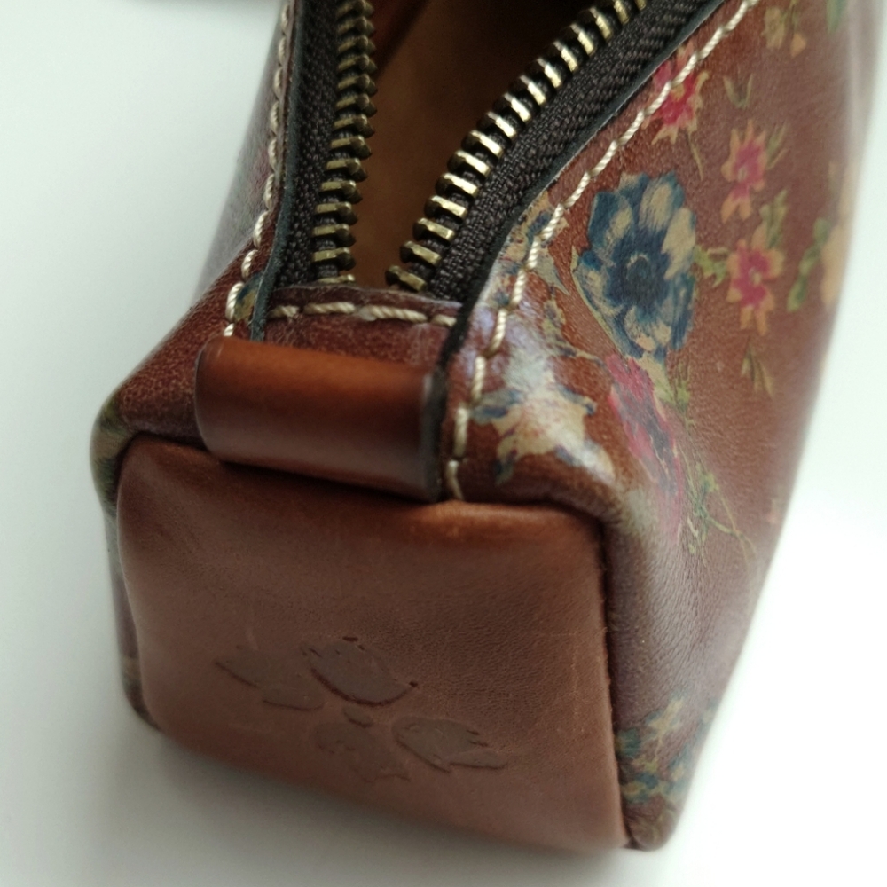 PATRICIA NASH Italian Leather Oblong Wristlet Pouch Makeup Case Floral Brown - Picture 9 of 10